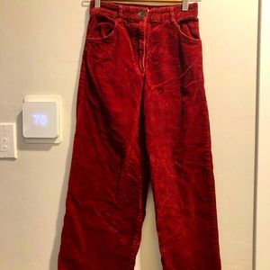 Maroon Corduroy Wide-Leg Pants